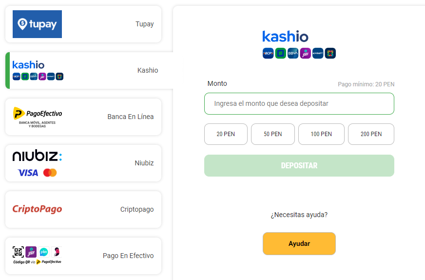 Kashio - elegir monto pago